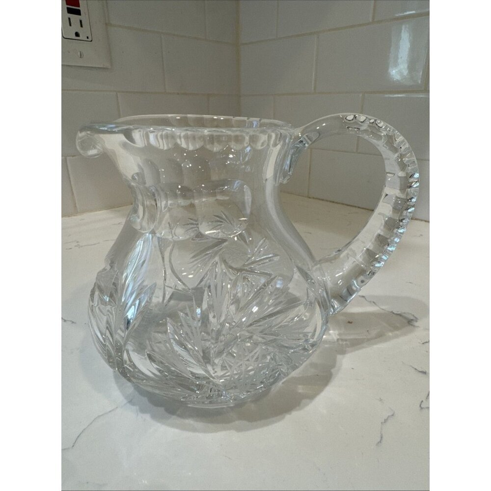 Vintage Beautiful Polish Cut Crystal Pinwheel Pattern 5" Pitcher